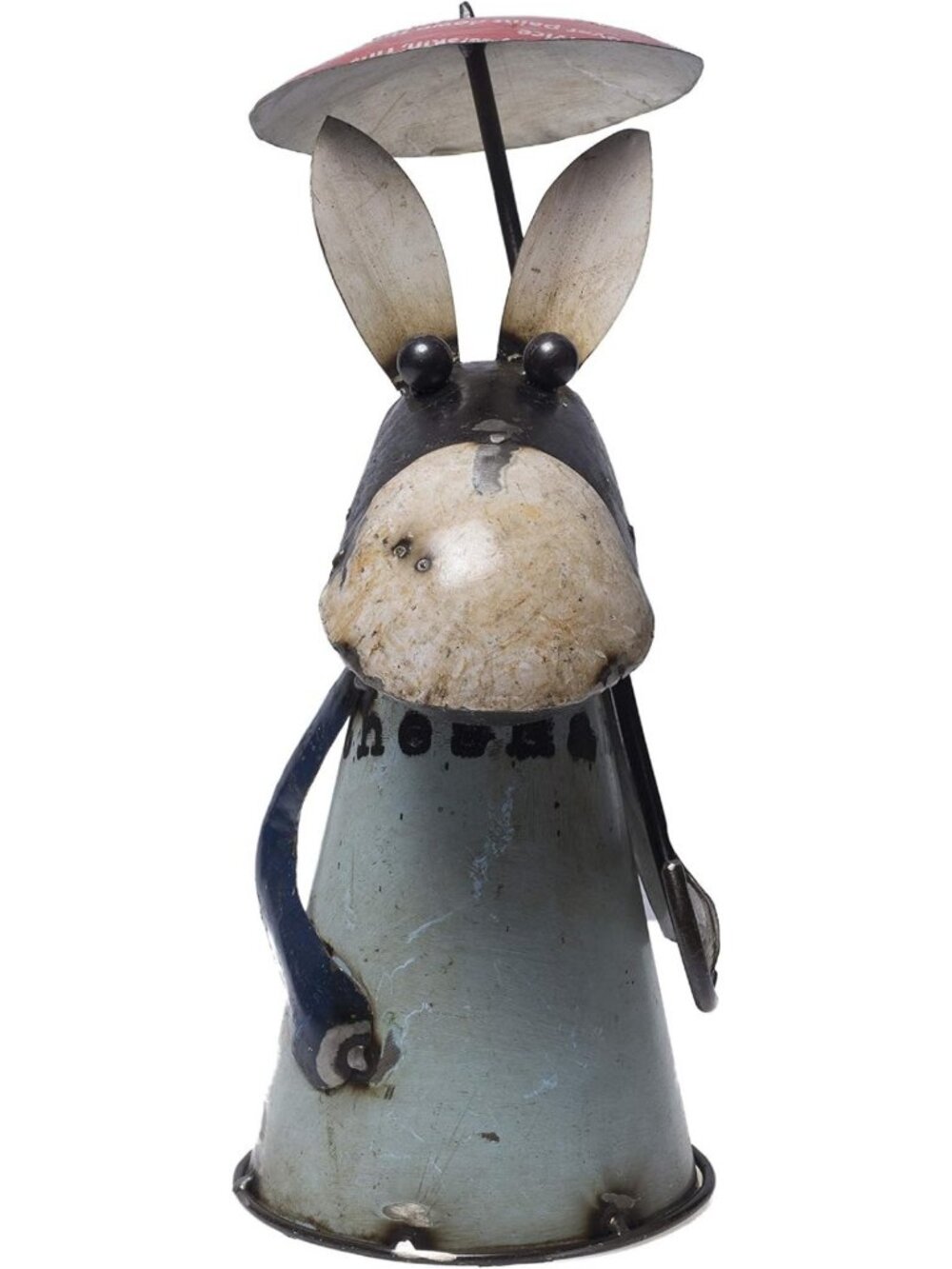 Handmade Recycled Iron Donkey Figurine with Umbrella | Garden Decor & Easter
